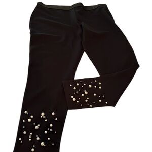 Nordstrom size large black leggings embellished with pearl studs at hem
